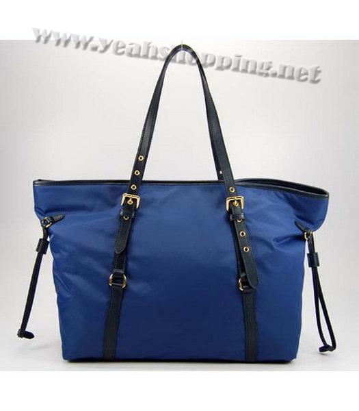 Prada Nylon Handbag with Leather Trim Blue-3