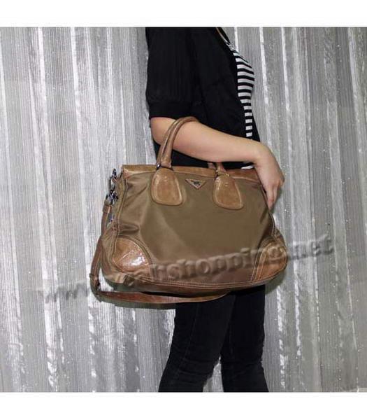 Prada Nylon Tote Bag with Apricot Leather Trim-6