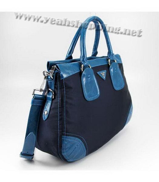 Prada Nylon Tote Bag with Blue Leather Trim-1