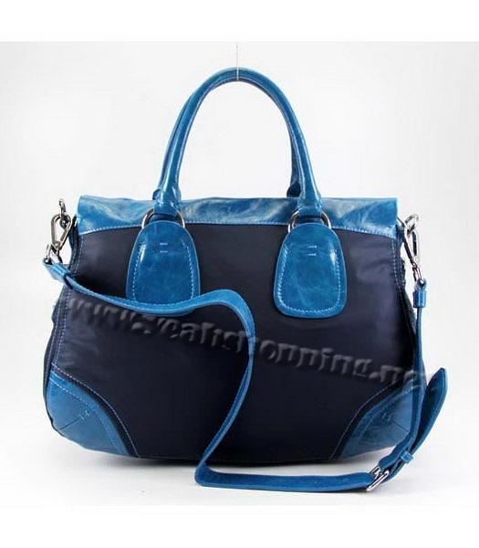 Prada Nylon Tote Bag with Blue Leather Trim-2
