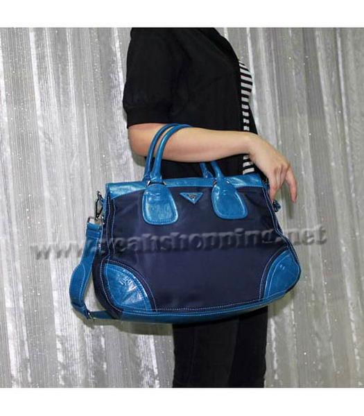 Prada Nylon Tote Bag with Blue Leather Trim-6