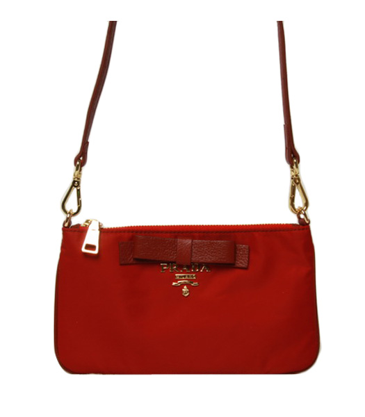 Prada Nylon With Red Leather Messenger Clutch