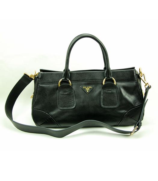 Prada Oil Calfskin Leather Tote Bag Black