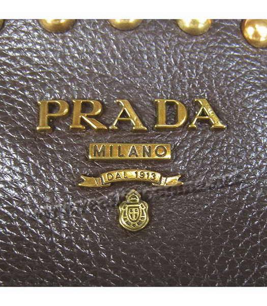 Prada Oil Leather Studded Top Handle Bag Dark Coffee-4