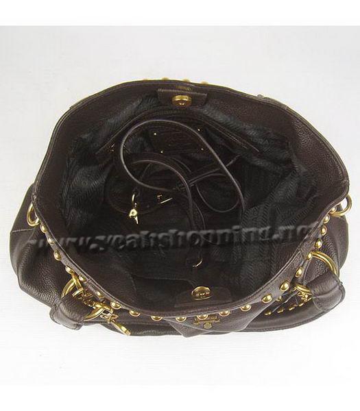 Prada Oil Leather Studded Top Handle Bag Dark Coffee-7