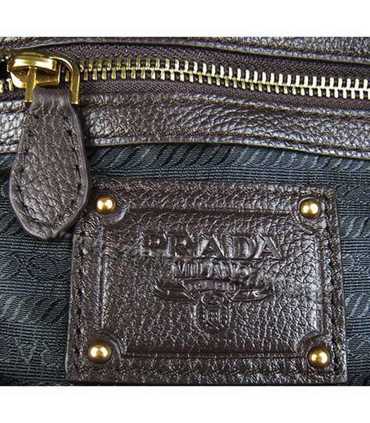 Prada Oil Leather Studded Top Handle Bag Dark Coffee-9