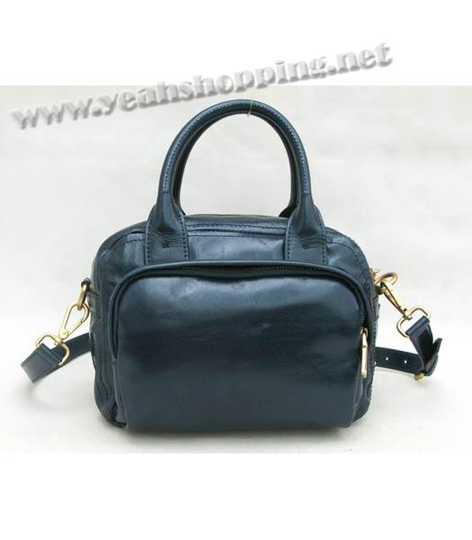 Prada Oil Wax Leather Message Tote Bag Blue-1