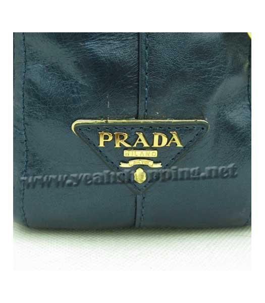 Prada Oil Wax Leather Message Tote Bag Blue-6