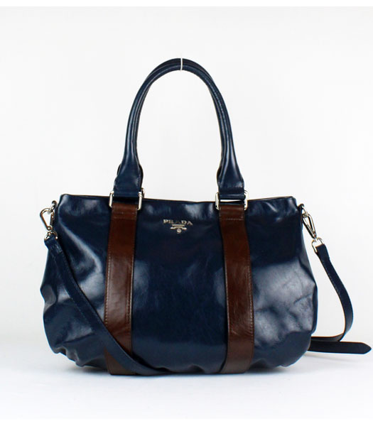 Prada Oil Wax Leather Tote Bag Blue