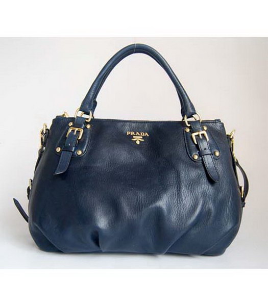 Prada Oil Wax Milled Handbag Blue