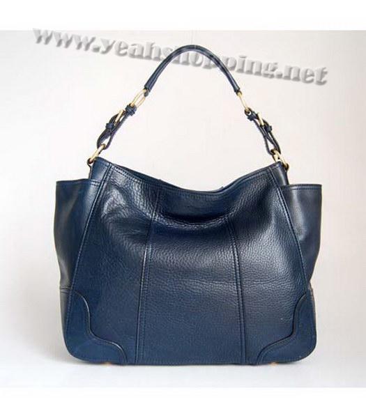 Prada Oil Wax Milled Pocket Hobo Handbag Blue-3