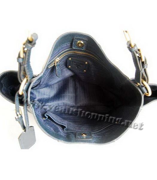 Prada Oil Wax Milled Pocket Hobo Handbag Blue-5