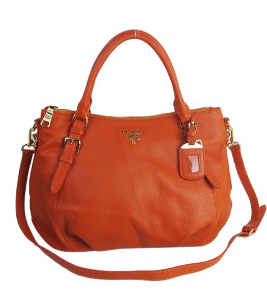 Prada Orange Calfskin Leather Tote Bag