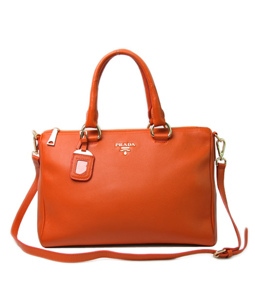 Prada Orange Grained Calf Leather Top Handle Bag