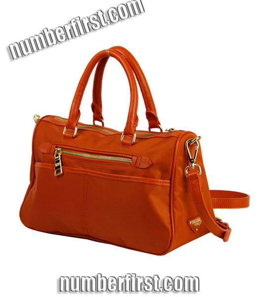 Prada Orange Nylon With Imported Leather Tote Handbag-1