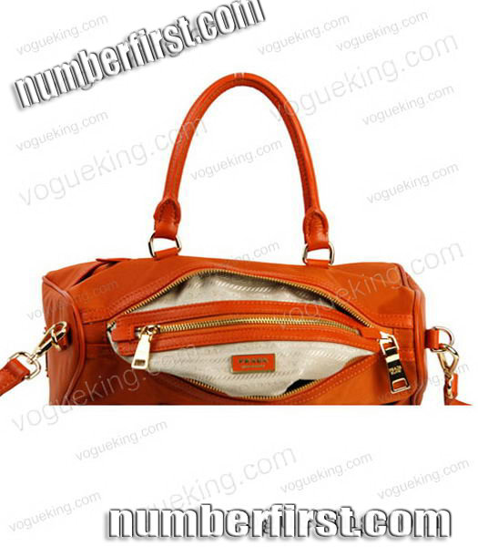 Prada Orange Nylon With Imported Leather Tote Handbag-5
