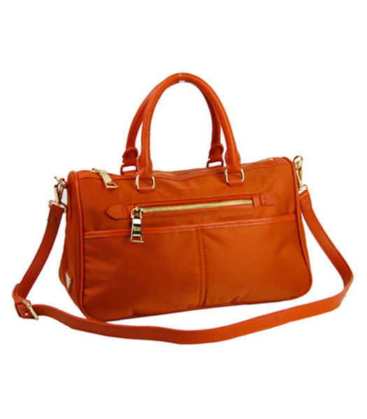 Prada Orange Nylon With Imported Leather Tote Handbag
