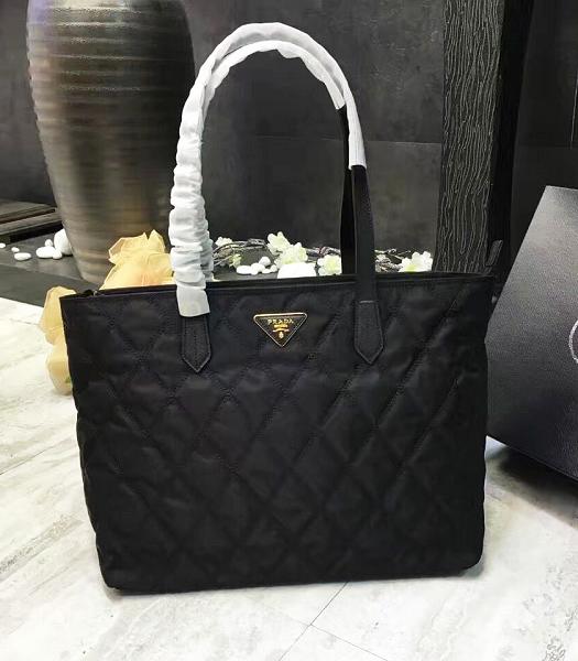Prada Original Canvas With Leather Quilted Tote Bag Black