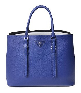 Prada Original Leather Cross Veins Tote Bag Blue
