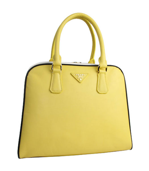 Prada Perforated Saffiano Leather Tote Bag YellowWhite