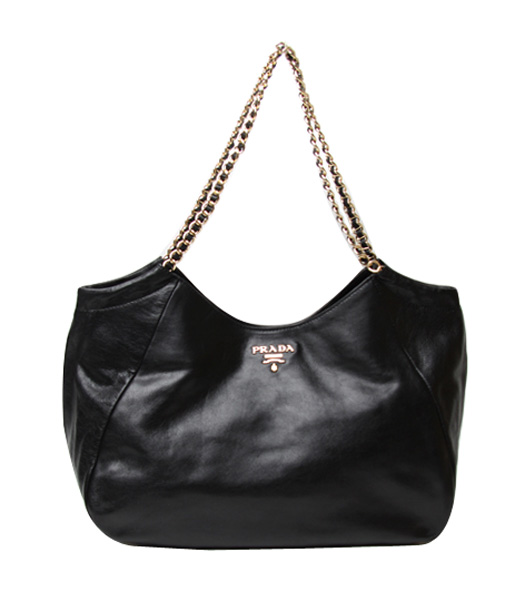 Prada Pomice Black Oil Wax Leather Chain Shoulder Bag