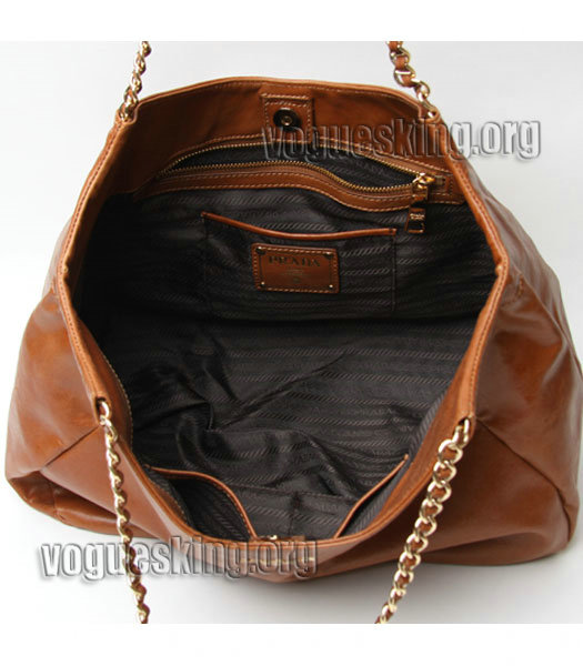 Prada Pomice Light Coffee Oil Wax Leather Chain Shoulder Bag-4