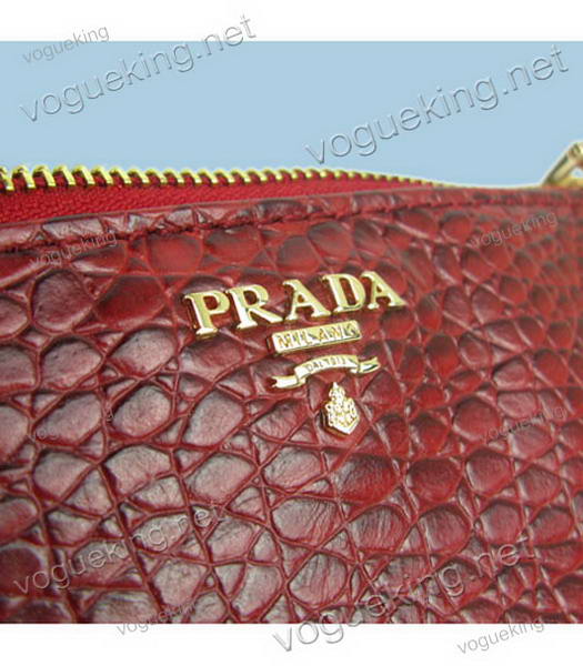 Prada Red Croc Veins Leather Ziper Clutch-2