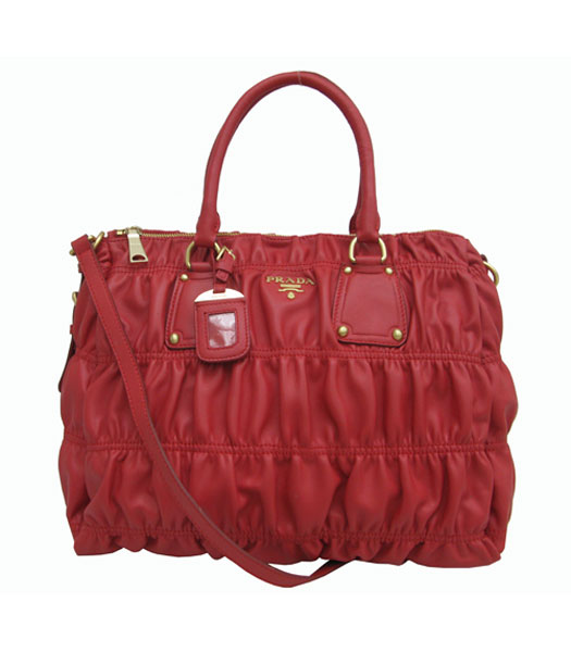 Prada Red Lambskin Leather Tote Shoulder Bag