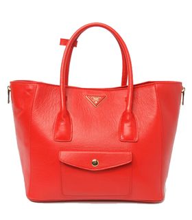Prada Red Original Leather Tote Shoulder Bag