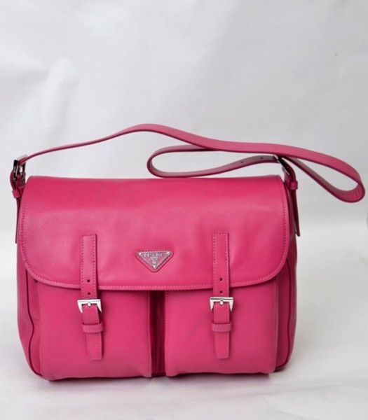 Prada Rose Red Original Oil Soft Leather Messenger Bag