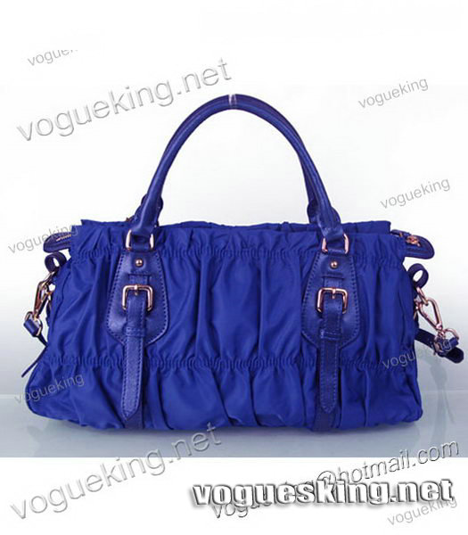 Prada Ruched Dark Blue Waterproof With Blue Leather Top Handle Bag-1