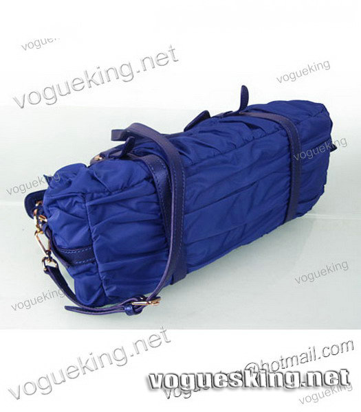 Prada Ruched Dark Blue Waterproof With Blue Leather Top Handle Bag-3