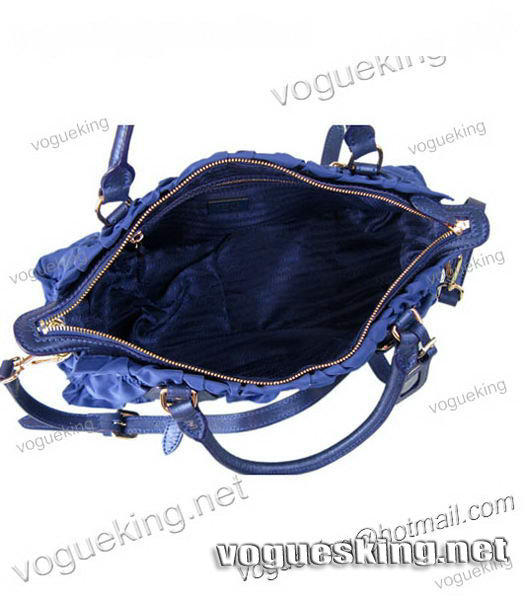 Prada Ruched Dark Blue Waterproof With Blue Leather Top Handle Bag-5