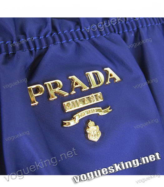 Prada Ruched Dark Blue Waterproof With Blue Leather Top Handle Bag-6