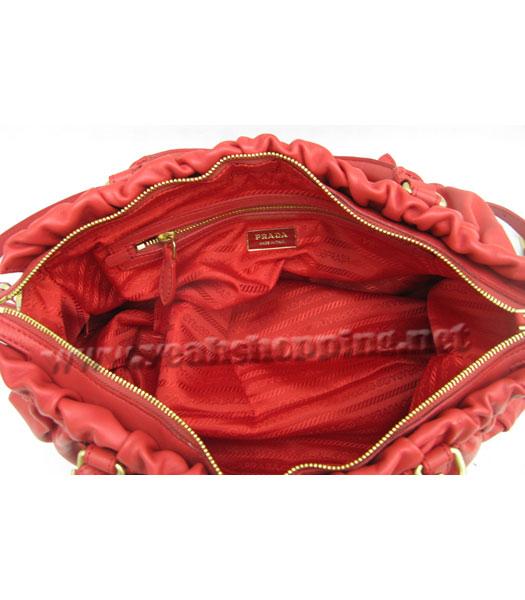 Prada Ruched Red Lambskin Leather Gauffre Handbag-4