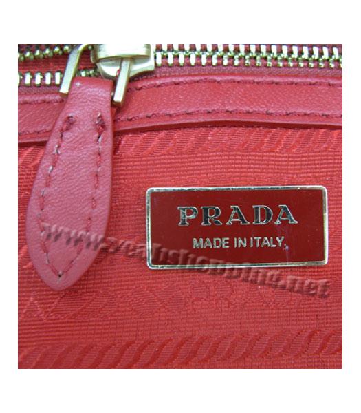 Prada Ruched Red Lambskin Leather Gauffre Handbag-6