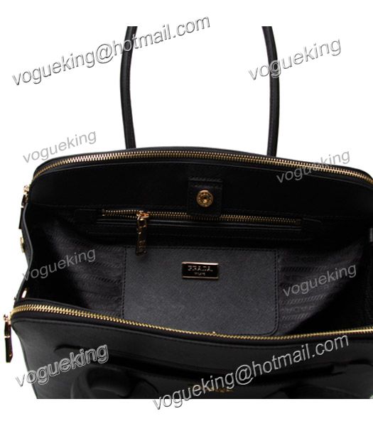 Prada Saffiano Black Cross Veins Cuir Leather Tote Bag-5