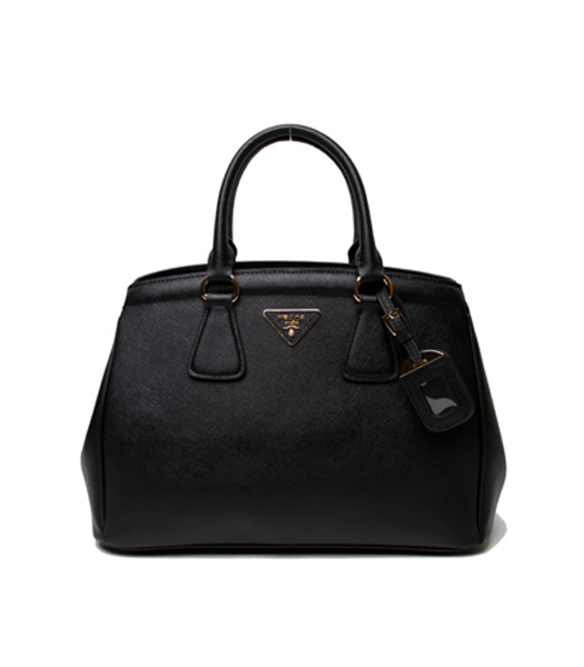Prada Saffiano Black Cross Veins Leather Top Handle Bag
