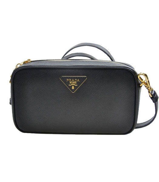 Prada Saffiano Black Leather Pochette Shoulder Bag