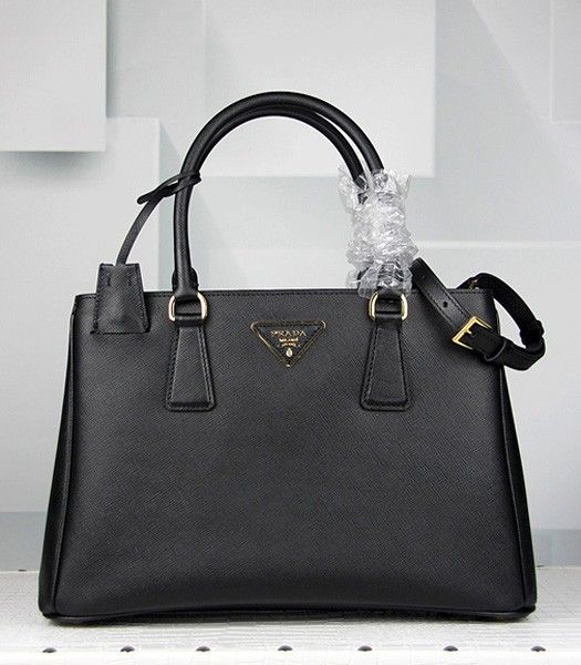 Prada Saffiano Black Original Cross Veins Leather Tote Handbag