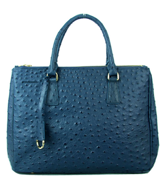 Prada Saffiano Blue Ostrich Veins Leather Business Tote Handbag