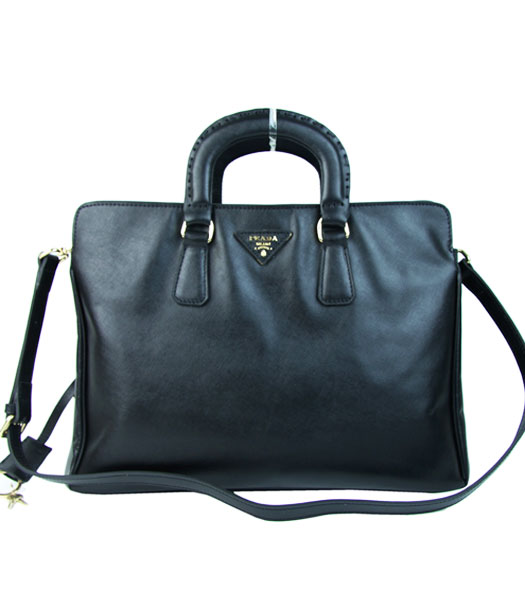 Prada Saffiano Calfskin Leather Tote Handbag Black