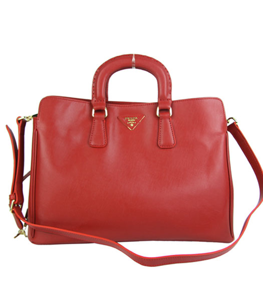 Prada Saffiano Calfskin Leather Tote Handbag Red