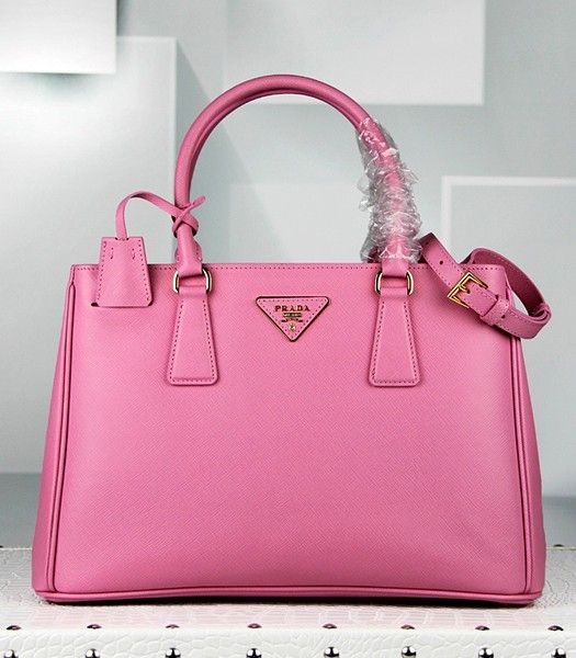 Prada Saffiano Cherry Pink Original Cross Veins Leather Tote Handbag