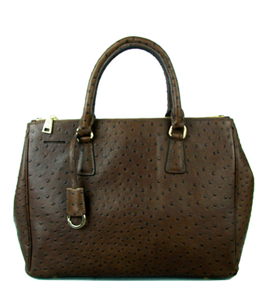 Prada Saffiano Coffee Ostrich Veins Leather Business Tote Handbag
