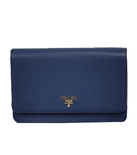 Prada Saffiano Cross Veins Leather Flap Shoulder Bag Dark Blue