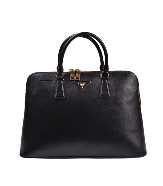 Prada Saffiano Cross Veins Leather Top Handle Bag Black-1