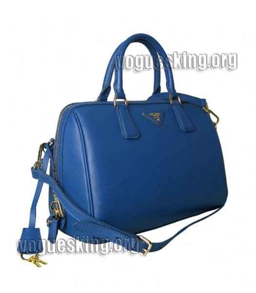 Prada Saffiano Cross Veins Leather Tote Handbag Blue-2