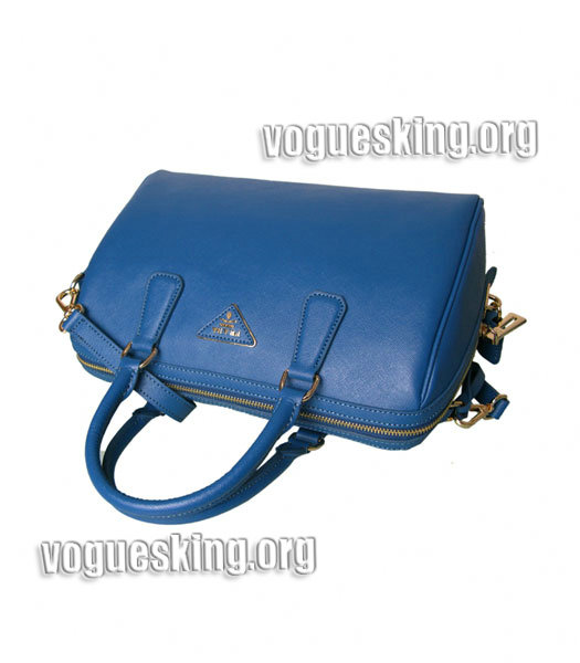 Prada Saffiano Cross Veins Leather Tote Handbag Blue-3
