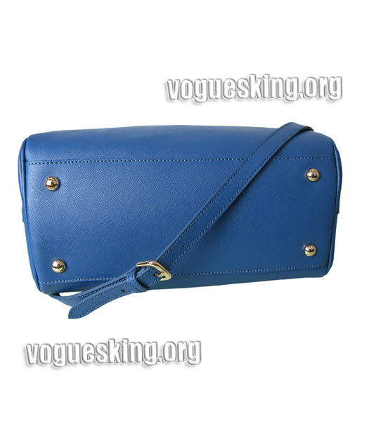 Prada Saffiano Cross Veins Leather Tote Handbag Blue-4